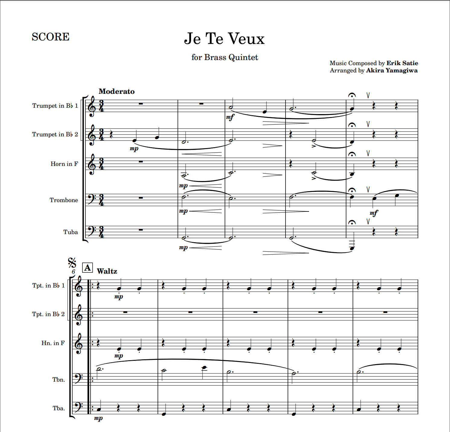 Je te veux ~for Brass Quintet~